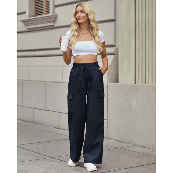 GRAPENT Womens Cargo Pants Wide Leg Baggy High Rise Pull On Elastic Waist Stretch Loose Pants with Pocket 90s Outfit Y2KMidnight Blue