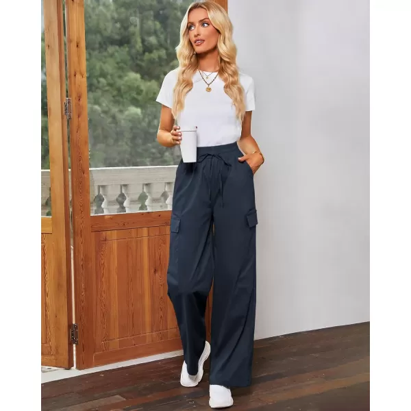 GRAPENT Womens Cargo Pants Wide Leg Baggy High Rise Pull On Elastic Waist Stretch Loose Pants with Pocket 90s Outfit Y2KMidnight Blue