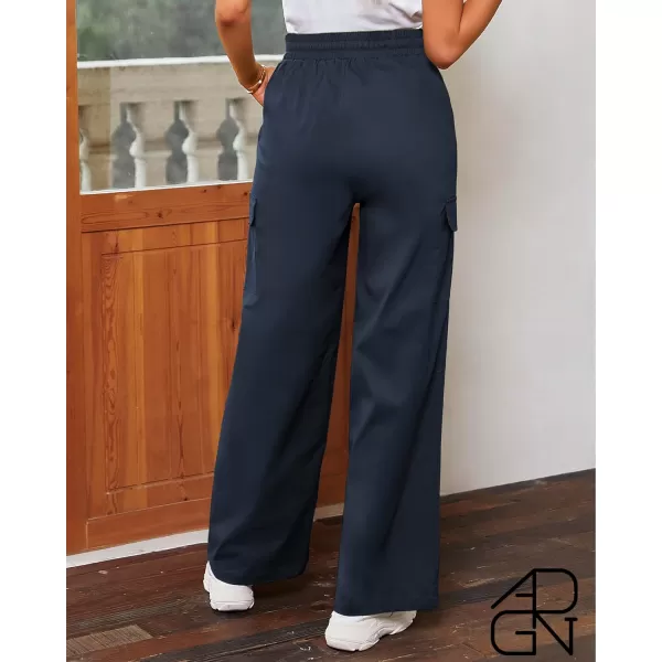 GRAPENT Womens Cargo Pants Wide Leg Baggy High Rise Pull On Elastic Waist Stretch Loose Pants with Pocket 90s Outfit Y2KMidnight Blue