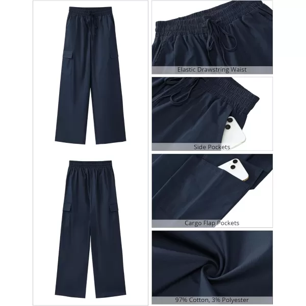 GRAPENT Womens Cargo Pants Wide Leg Baggy High Rise Pull On Elastic Waist Stretch Loose Pants with Pocket 90s Outfit Y2KMidnight Blue