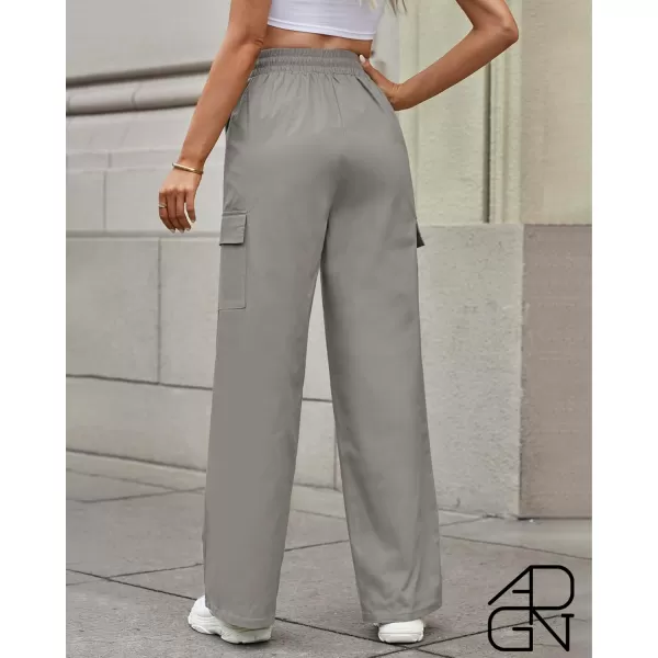 GRAPENT Womens Cargo Pants Wide Leg Baggy High Rise Pull On Elastic Waist Stretch Loose Pants with Pocket 90s Outfit Y2KTaupe Gray