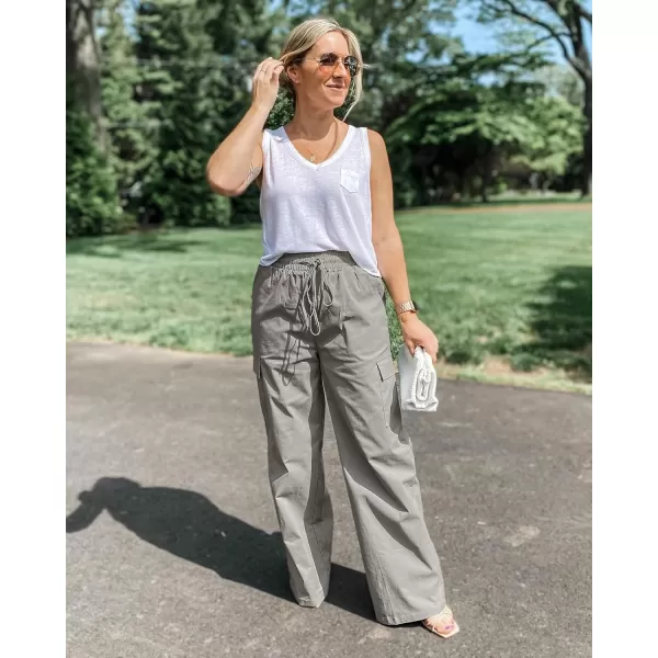 GRAPENT Womens Cargo Pants Wide Leg Baggy High Rise Pull On Elastic Waist Stretch Loose Pants with Pocket 90s Outfit Y2KTaupe Gray