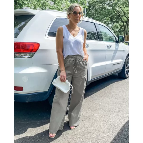 GRAPENT Womens Cargo Pants Wide Leg Baggy High Rise Pull On Elastic Waist Stretch Loose Pants with Pocket 90s Outfit Y2KTaupe Gray