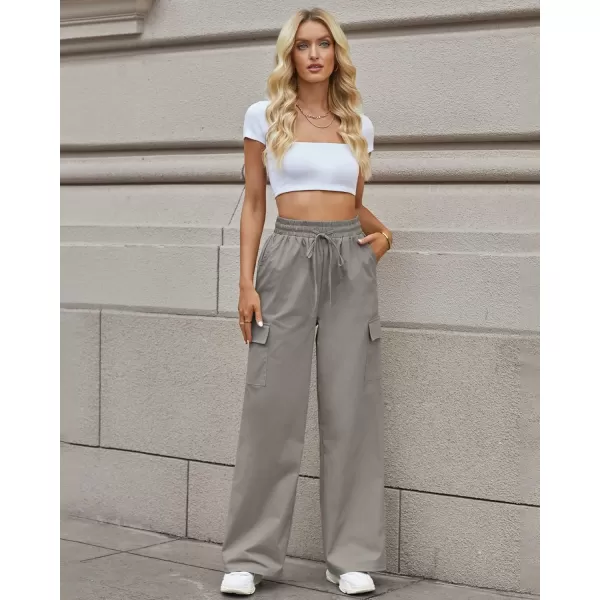 GRAPENT Womens Cargo Pants Wide Leg Baggy High Rise Pull On Elastic Waist Stretch Loose Pants with Pocket 90s Outfit Y2KTaupe Gray