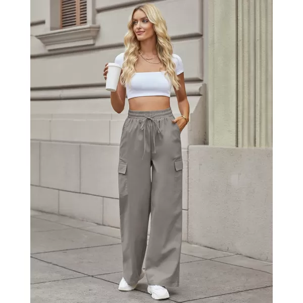 GRAPENT Womens Cargo Pants Wide Leg Baggy High Rise Pull On Elastic Waist Stretch Loose Pants with Pocket 90s Outfit Y2KTaupe Gray