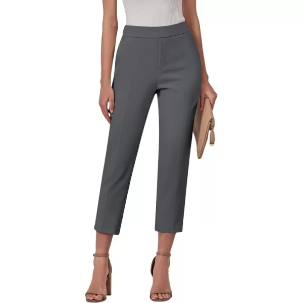 GRAPENT Capri Pants for Women High Waisted Pull On Dress Pants Slim Straight Leg Stretchy Waist Capris Trousers PantsDark Gray