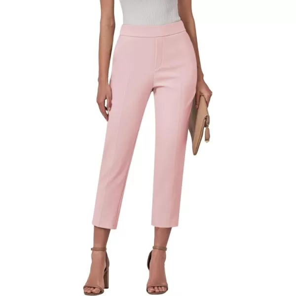 GRAPENT Capri Pants for Women High Waisted Pull On Dress Pants Slim Straight Leg Stretchy Waist Capris Trousers PantsLight Pink