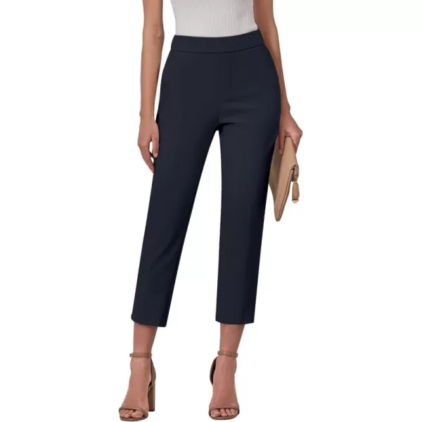 GRAPENT Capri Pants for Women High Waisted Pull On Dress Pants Slim Straight Leg Stretchy Waist Capris Trousers PantsNavy Blue