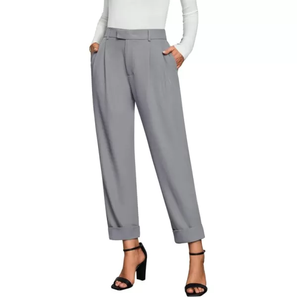GRAPENT Cropped Pants for Women High Waisted Business Causal Pleated Elastic Waist Cuffed Hem Work Trousers Fall Dress PantsAsh Gray