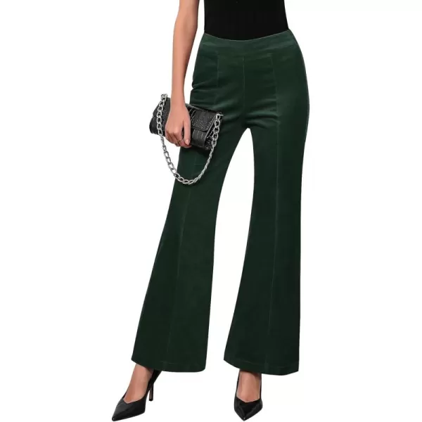 GRAPENT Flare Pants for Women Corduroy Pull On High Waisted Wide Leg Trouser Pants Stretch Bell Bottom Front Seam SlacksDark Green