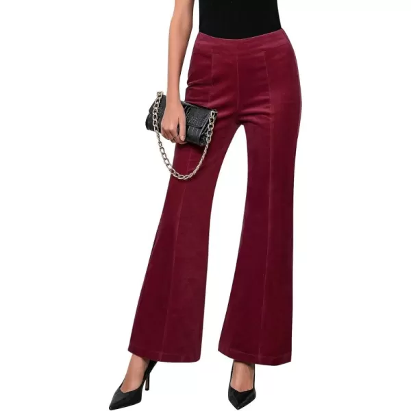 GRAPENT Flare Pants for Women Corduroy Pull On High Waisted Wide Leg Trouser Pants Stretch Bell Bottom Front Seam SlacksWine Red
