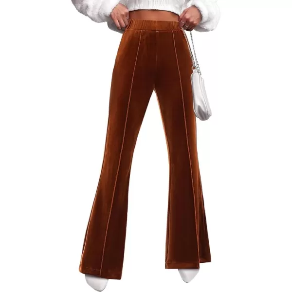 GRAPENT Flare Velvet Pants for Women High Waisted Wide Leg Stretch Elastic Waist Pull On Trousers Front Seam SlacksSugar Almond