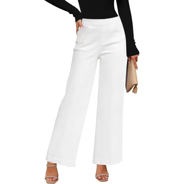GRAPENT Pull On Womens Jeans Baggy Stretchy High Waisted Denim Wide Leg Trouser Pants Trendy Front Seam 90s Loose JeanBright White