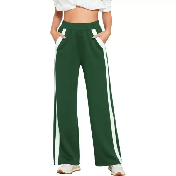 GRAPENT Wide Leg Sweatpants Women Baggy High Waisted Pull On Athleisure Loose Lounge Color Block Sweat Pants with PocketDark Green