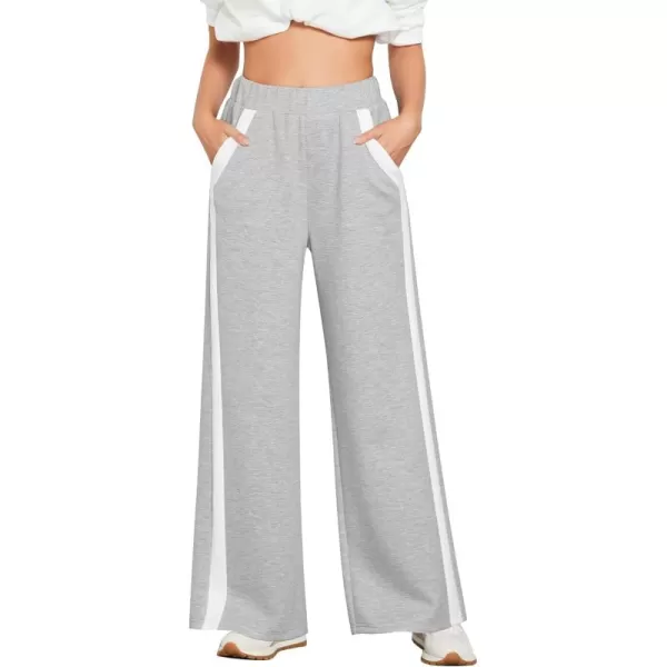 GRAPENT Wide Leg Sweatpants Women Baggy High Waisted Pull On Athleisure Loose Lounge Color Block Sweat Pants with PocketLight Heather Gray