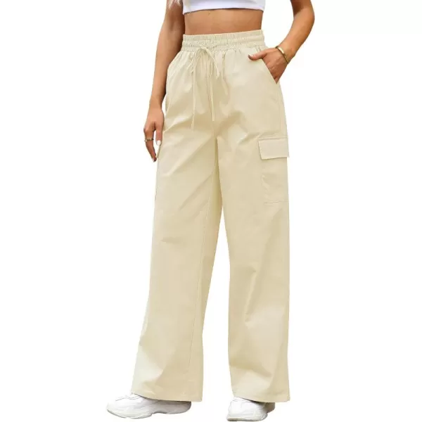 GRAPENT Womens Cargo Pants Wide Leg Baggy High Rise Pull On Elastic Waist Stretch Loose Pants with Pocket 90s Outfit Y2KChalk White