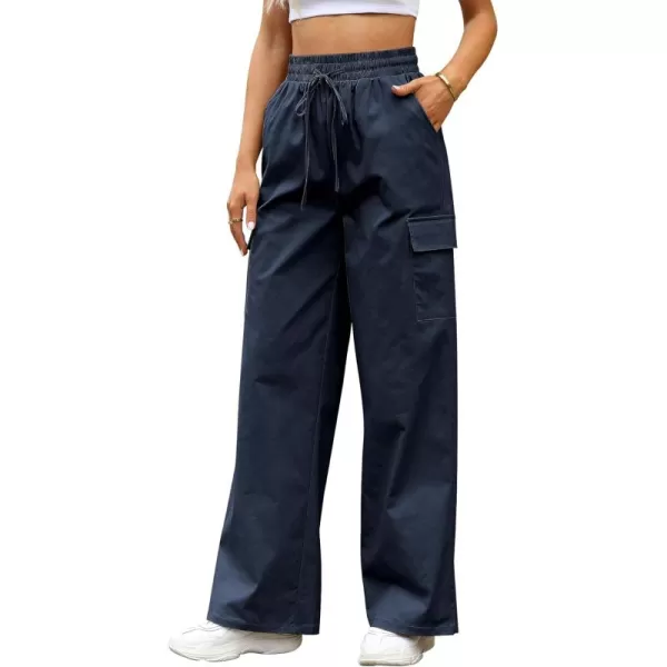 GRAPENT Womens Cargo Pants Wide Leg Baggy High Rise Pull On Elastic Waist Stretch Loose Pants with Pocket 90s Outfit Y2KMidnight Blue