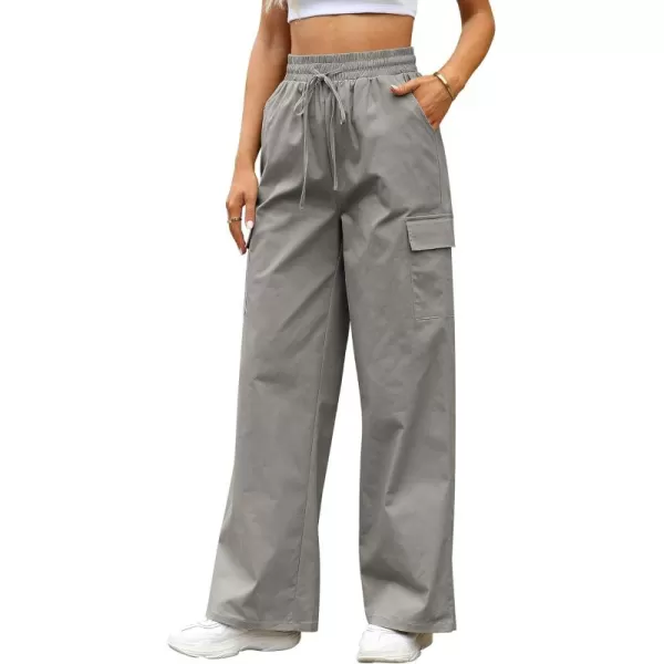GRAPENT Womens Cargo Pants Wide Leg Baggy High Rise Pull On Elastic Waist Stretch Loose Pants with Pocket 90s Outfit Y2KTaupe Gray