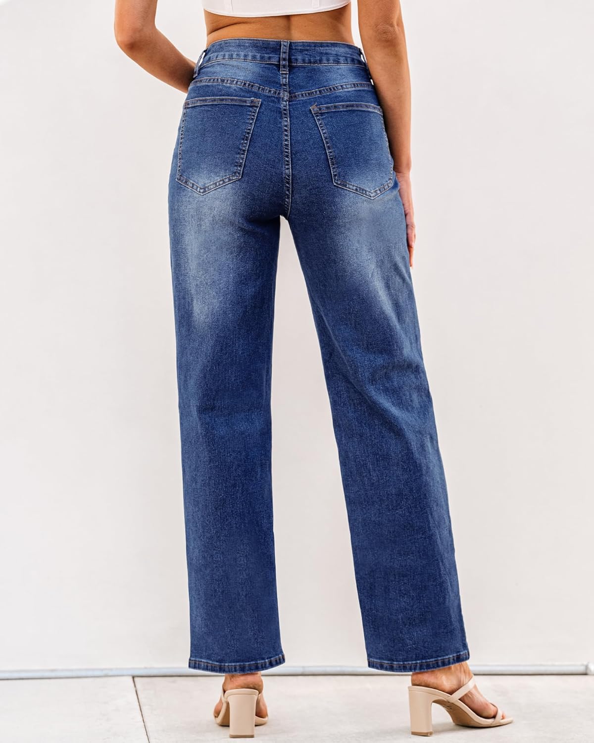 GRAPENT Baggy Jeans for Women High Waisted Straight Leg Crossover Trendy Stretch Denim Pants Slouchy Jeans with PocketsDarkness Blue