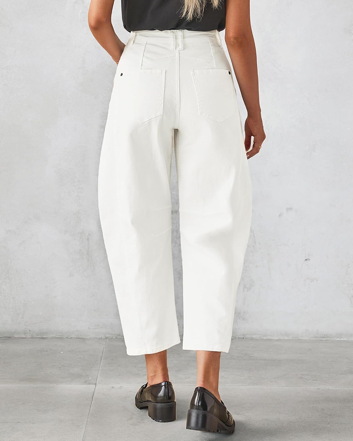 GRAPENT Barrel Jeans for Women Trendy High Waisted Wide Leg Baggy Cropped Relax Fit Stretch Denim Trouser Ankle PantsCream White
