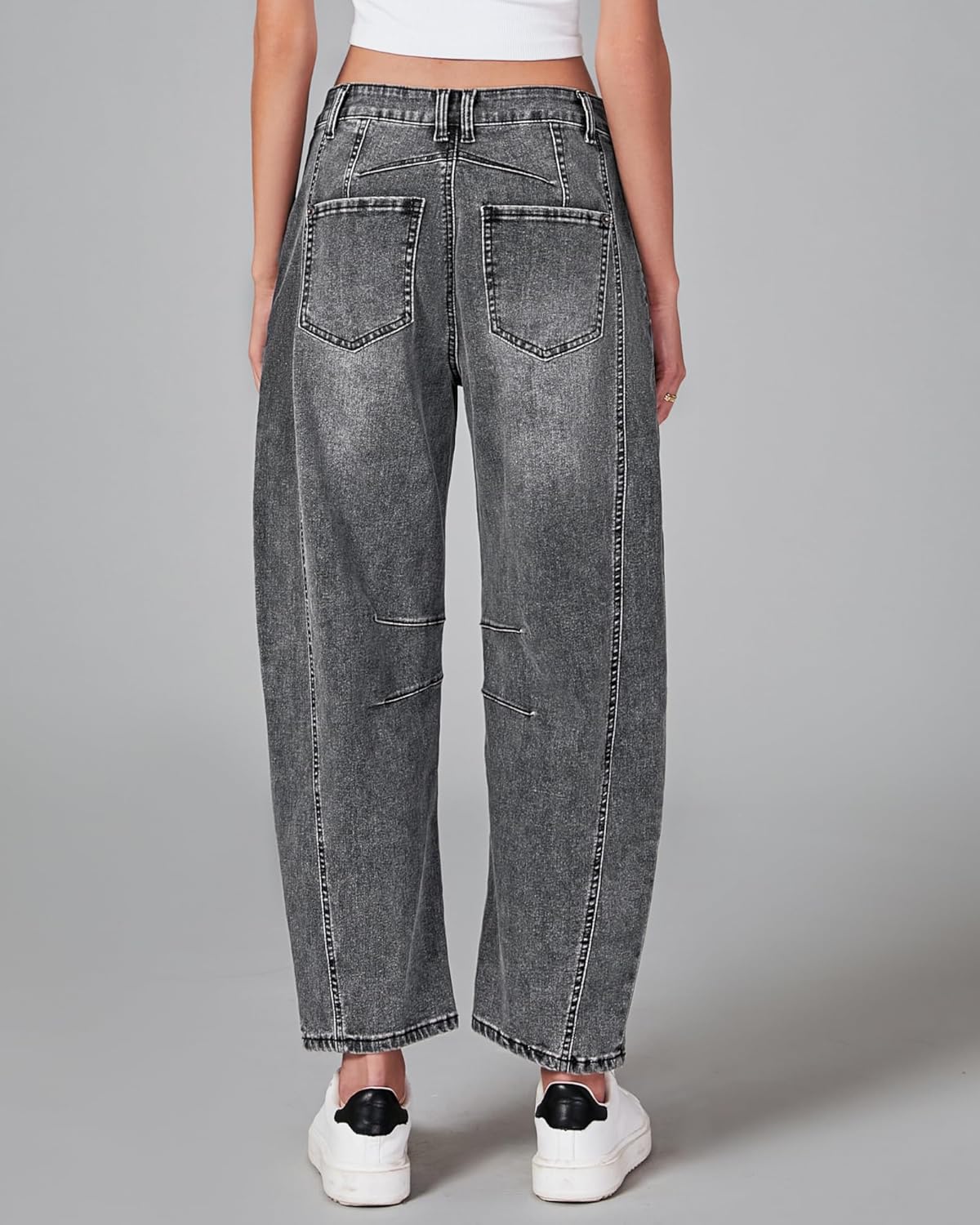 GRAPENT Barrel Jeans for Women Trendy High Waisted Wide Leg Baggy Cropped Relax Fit Stretch Denim Trouser Ankle PantsFoxy Gray