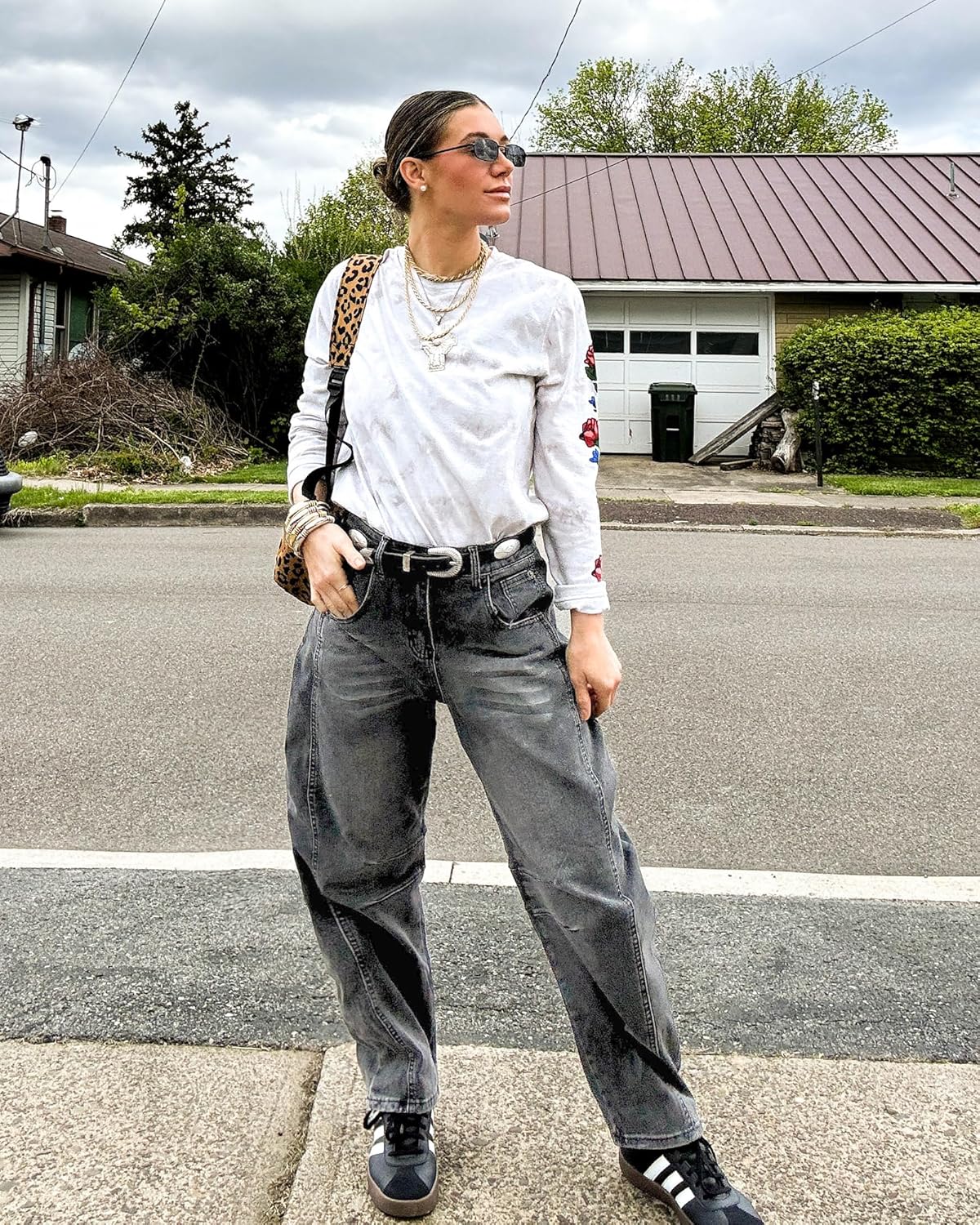 GRAPENT Barrel Jeans for Women Trendy High Waisted Wide Leg Baggy Cropped Relax Fit Stretch Denim Trouser Ankle PantsFoxy Gray