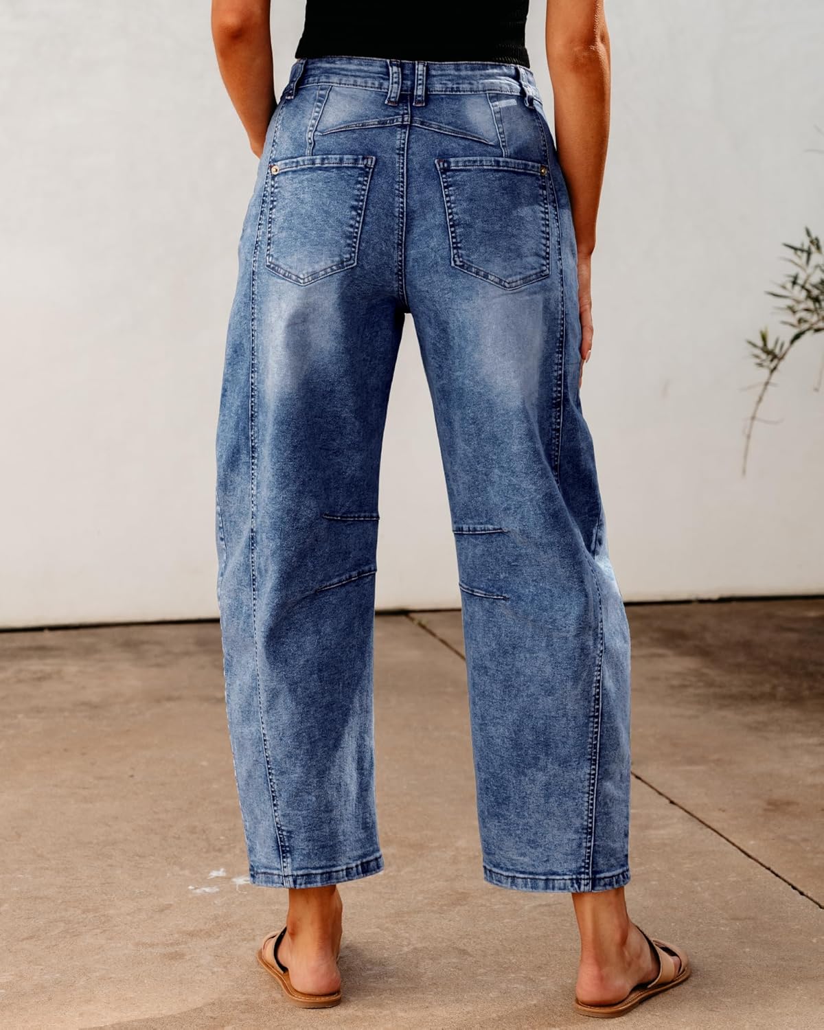 GRAPENT Barrel Jeans for Women Trendy High Waisted Wide Leg Baggy Cropped Relax Fit Stretch Denim Trouser Ankle PantsMidnight Blue