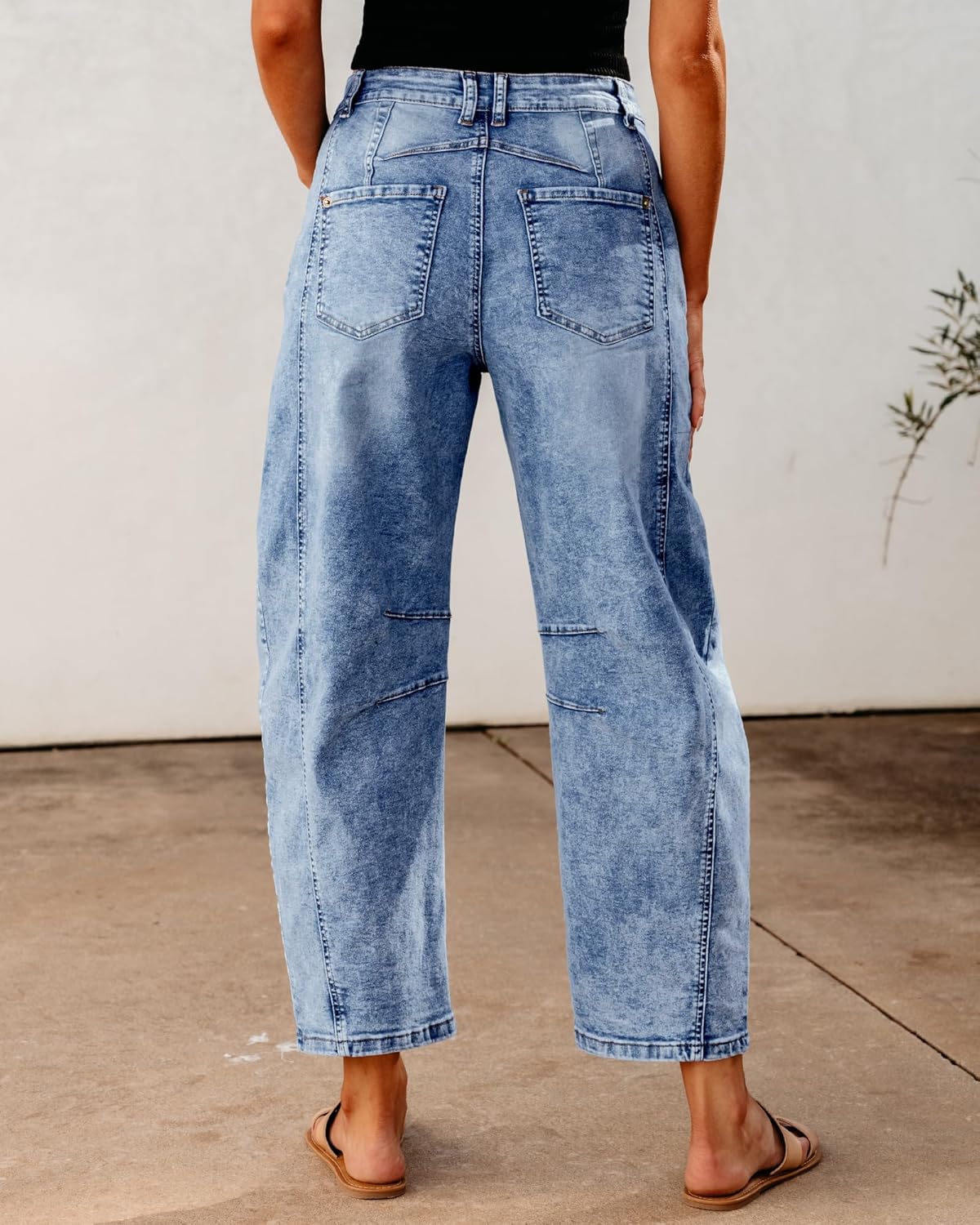 GRAPENT Barrel Jeans for Women Trendy High Waisted Wide Leg Baggy Cropped Relax Fit Stretch Denim Trouser Ankle PantsReef Blue