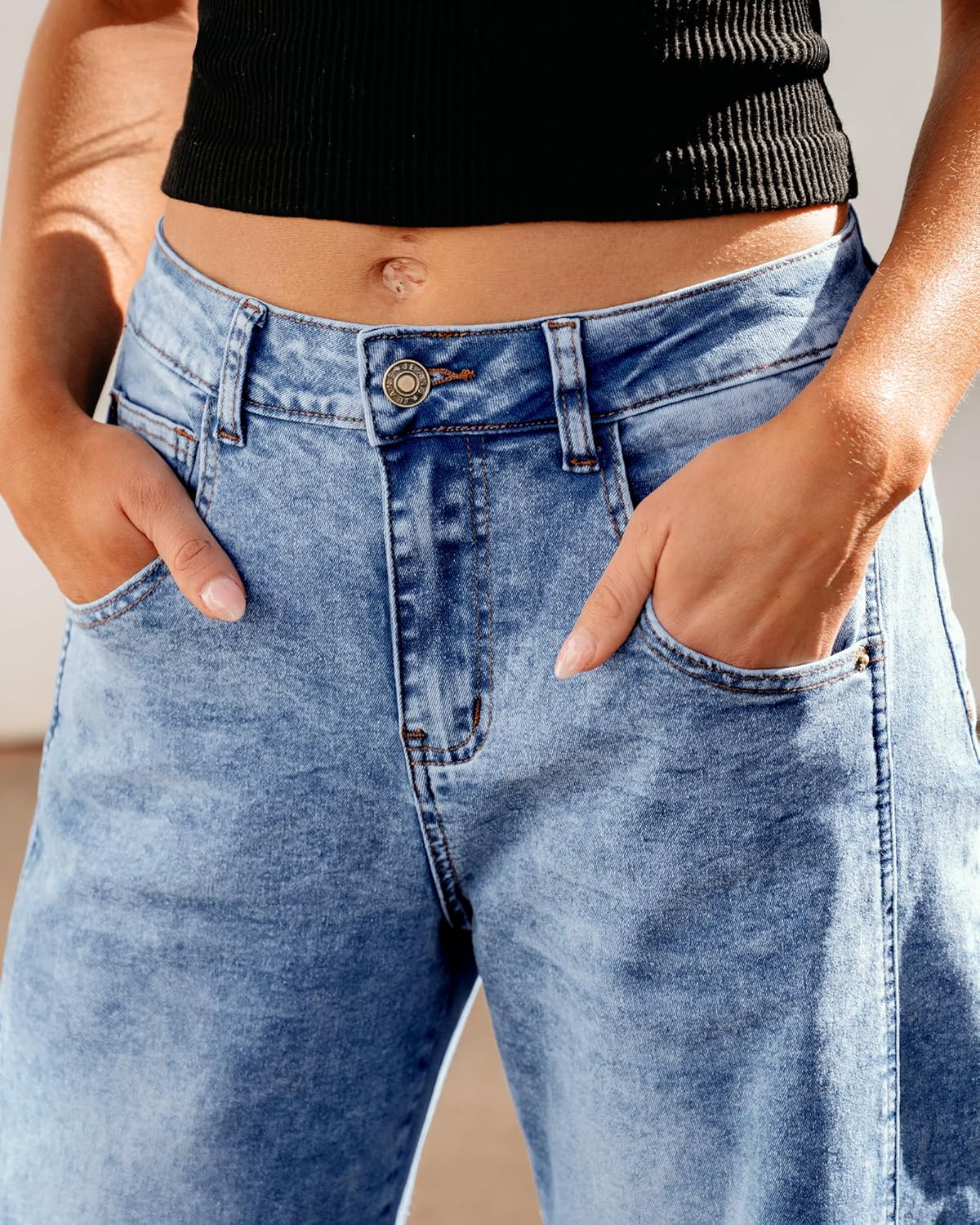 GRAPENT Barrel Jeans for Women Trendy High Waisted Wide Leg Baggy Cropped Relax Fit Stretch Denim Trouser Ankle PantsReef Blue