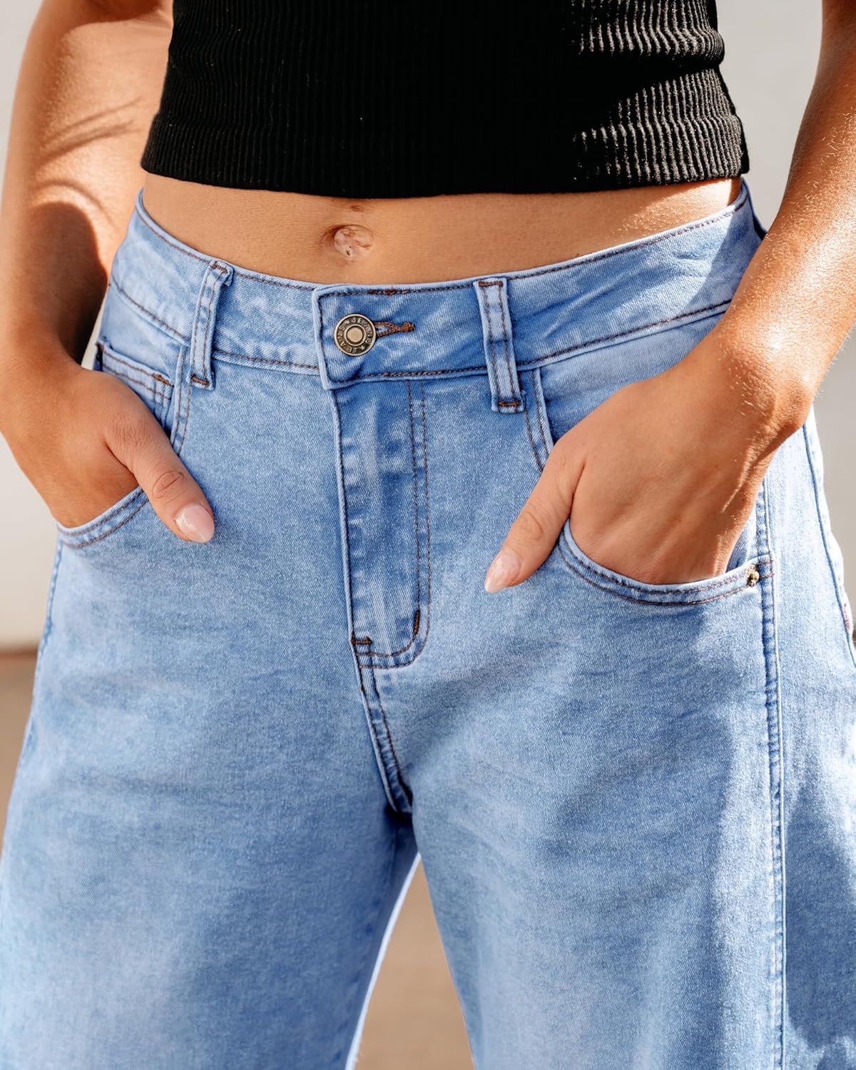 GRAPENT Barrel Jeans for Women Trendy High Waisted Wide Leg Baggy Cropped Relax Fit Stretch Denim Trouser Ankle PantsRoadnight Blue