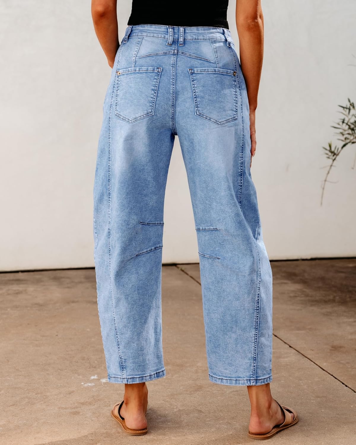 GRAPENT Barrel Jeans for Women Trendy High Waisted Wide Leg Baggy Cropped Relax Fit Stretch Denim Trouser Ankle PantsRoadnight Blue