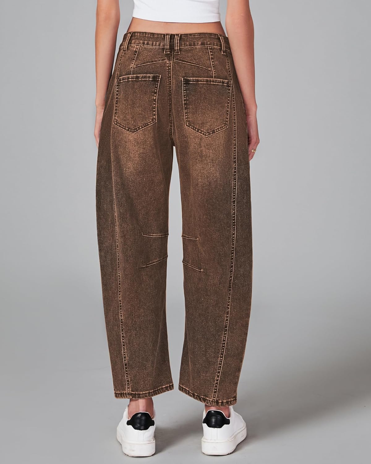 GRAPENT Barrel Jeans for Women Trendy High Waisted Wide Leg Baggy Cropped Relax Fit Stretch Denim Trouser Ankle PantsRoot Beer