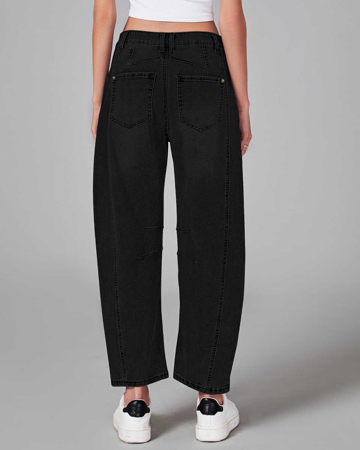 GRAPENT Barrel Jeans for Women Trendy High Waisted Wide Leg Baggy Cropped Relax Fit Stretch Denim Trouser Ankle PantsTrue Black