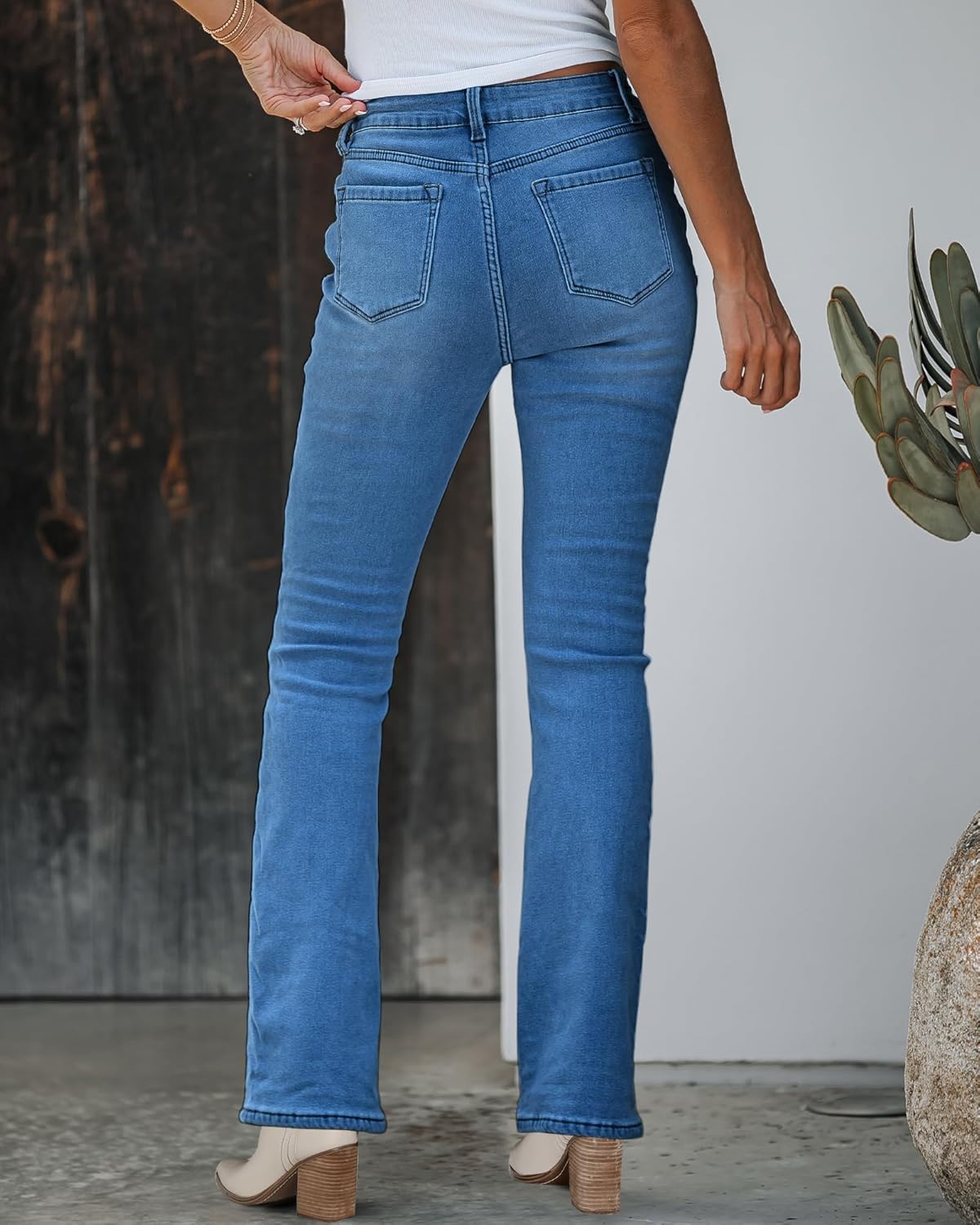 GRAPENT Bootcut Jeans for Women High Waist Stretchy Fleece Lined Pants Flare Jeans Denim Thermal Pants Winter ClothesClassic Blue