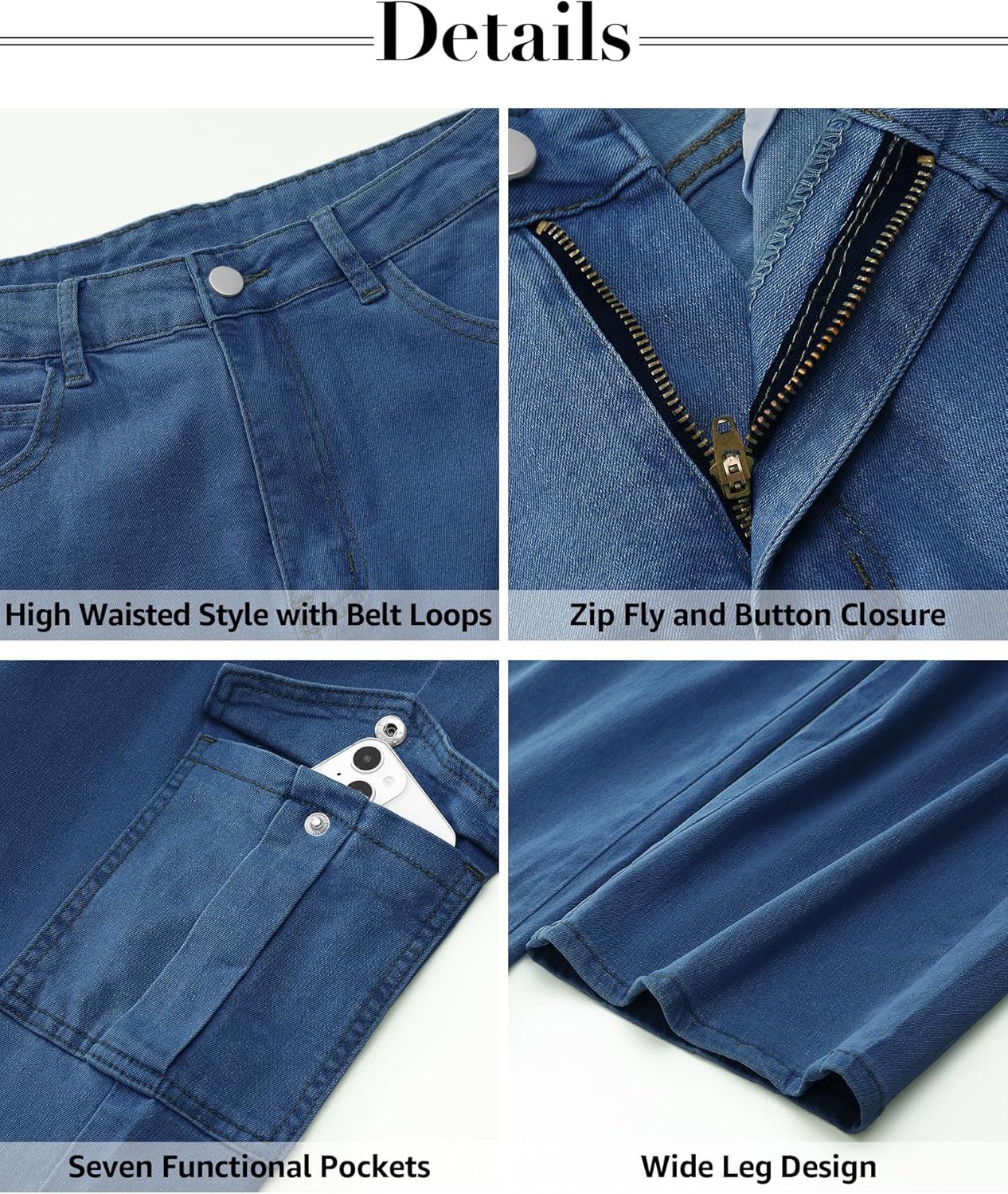 GRAPENT Cargo Jeans for Women Wide Leg Baggy High Waisted Jean Trousers Stretchy Denim Cargo Pants with Pockets Y2K