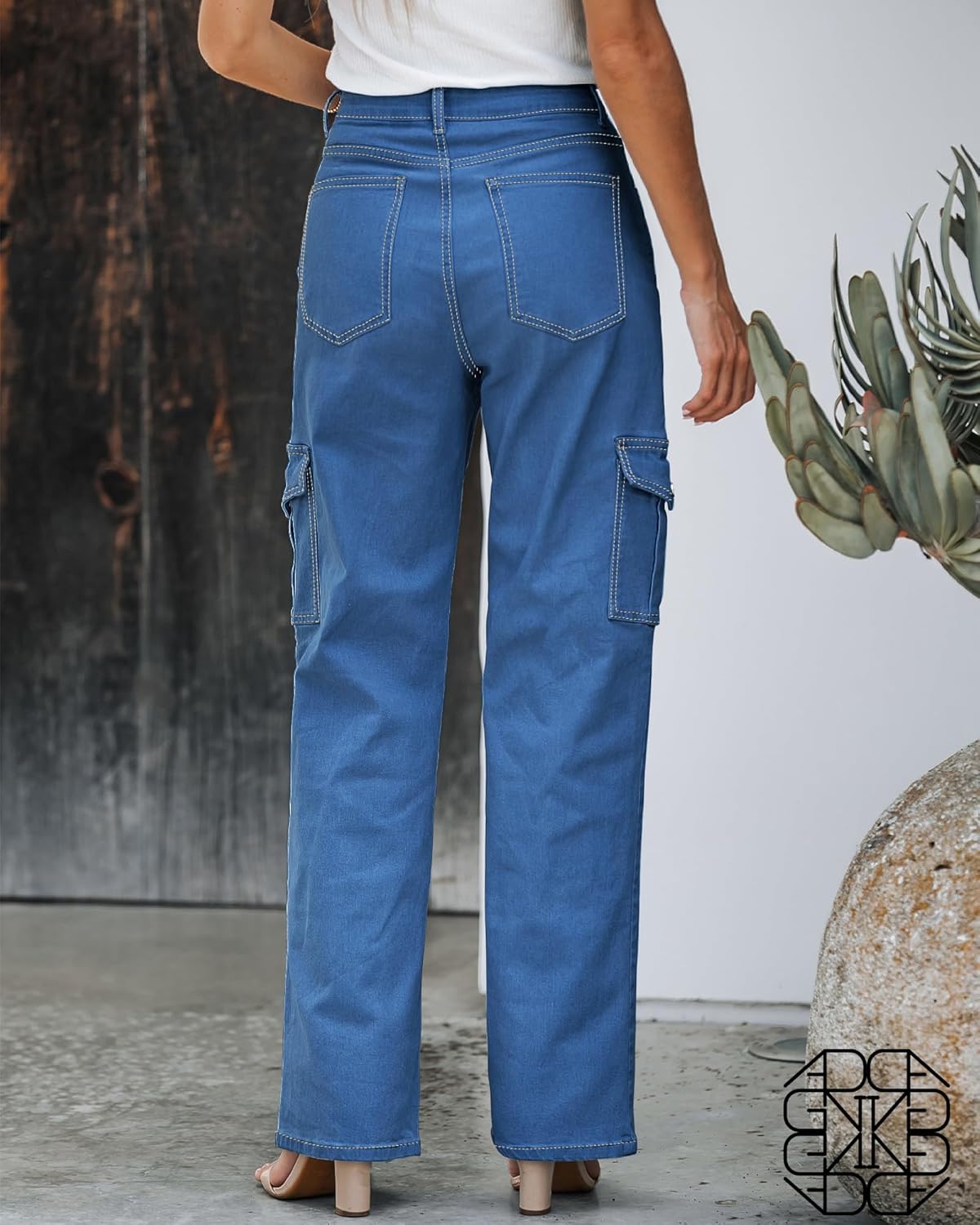 GRAPENT Cargo Jeans for Women Wide Leg Baggy High Waisted Jean Trousers Stretchy Denim Cargo Pants with Pockets Y2K