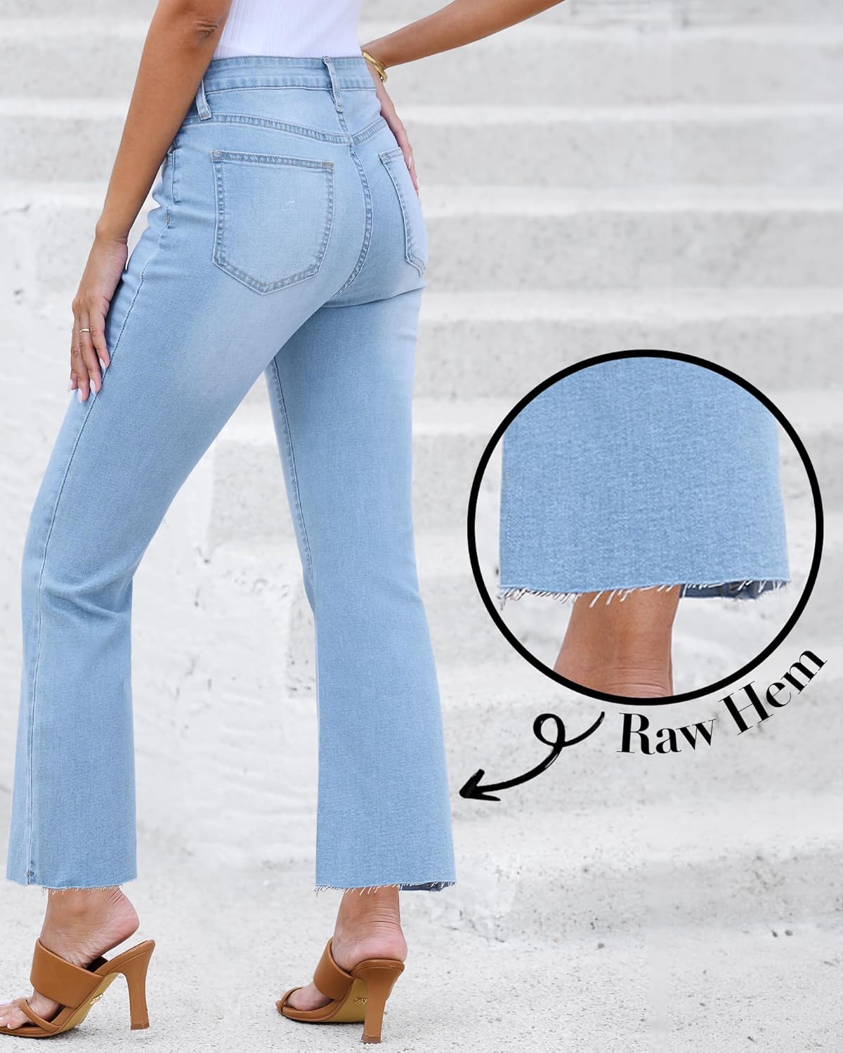 GRAPENT Flare Jeans for Women High Waisted Trendy Cropped Jeans Stretchy Denim Pants Raw Hem Ankle Trouser Jeans PocketsAiry Blue