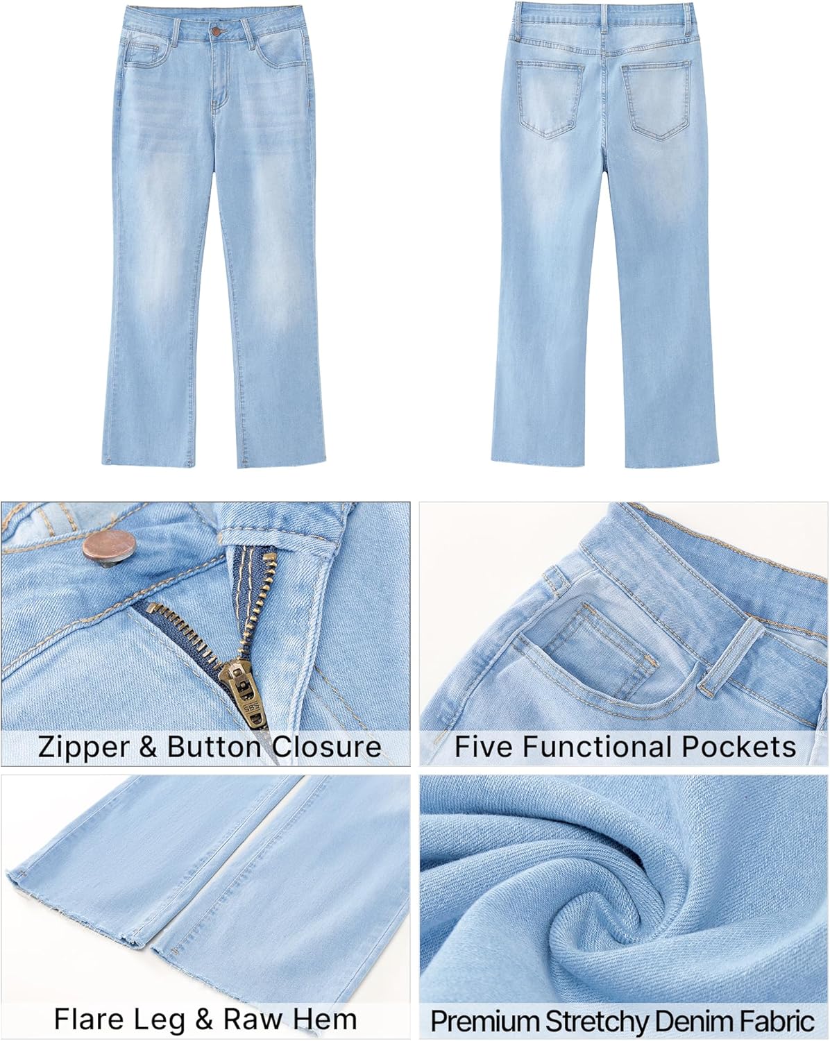 GRAPENT Flare Jeans for Women High Waisted Trendy Cropped Jeans Stretchy Denim Pants Raw Hem Ankle Trouser Jeans PocketsAiry Blue