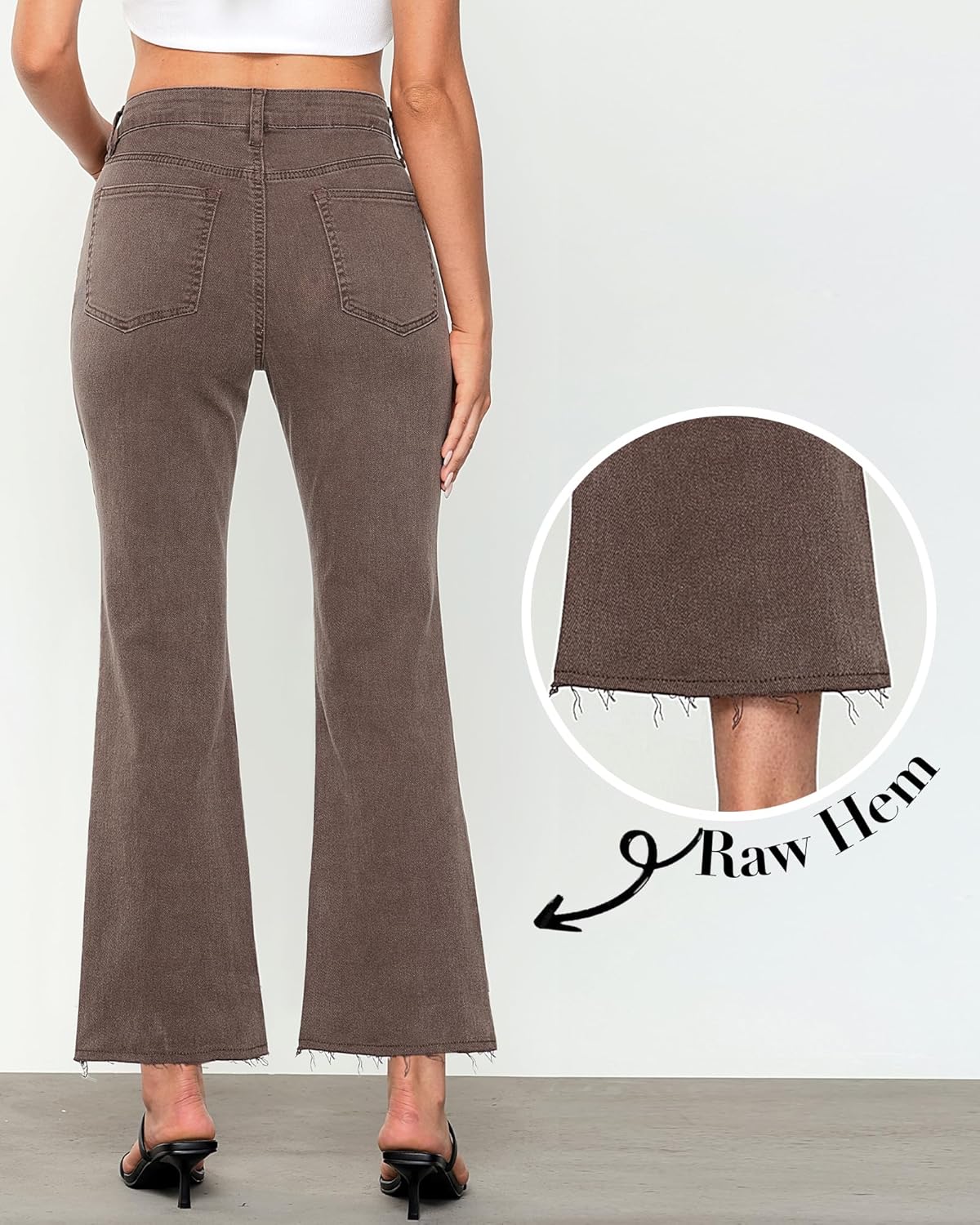 GRAPENT Flare Jeans for Women High Waisted Trendy Cropped Jeans Stretchy Denim Pants Raw Hem Ankle Trouser Jeans PocketsCinnamon Brown  Acid Wash