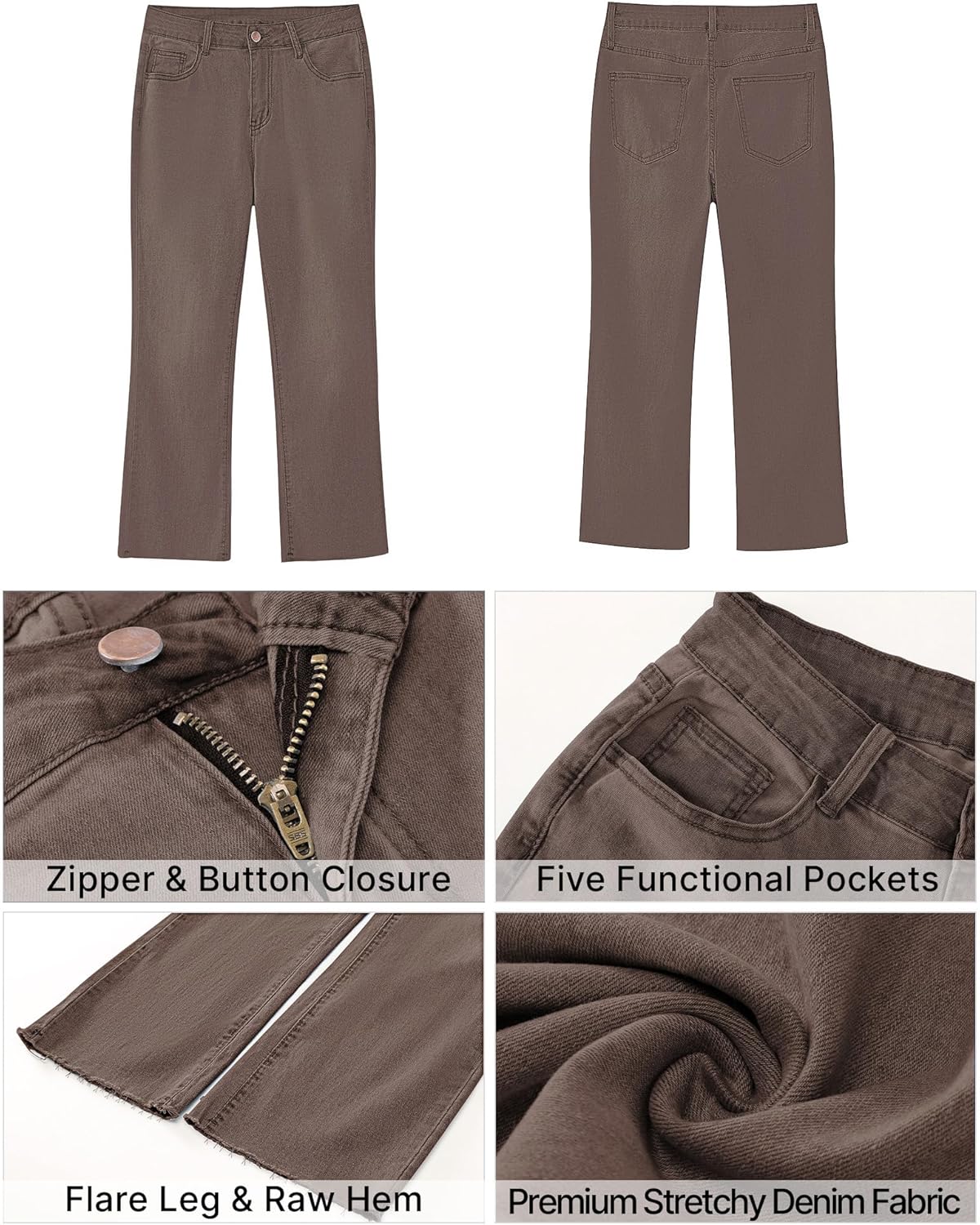 GRAPENT Flare Jeans for Women High Waisted Trendy Cropped Jeans Stretchy Denim Pants Raw Hem Ankle Trouser Jeans PocketsCinnamon Brown  Acid Wash