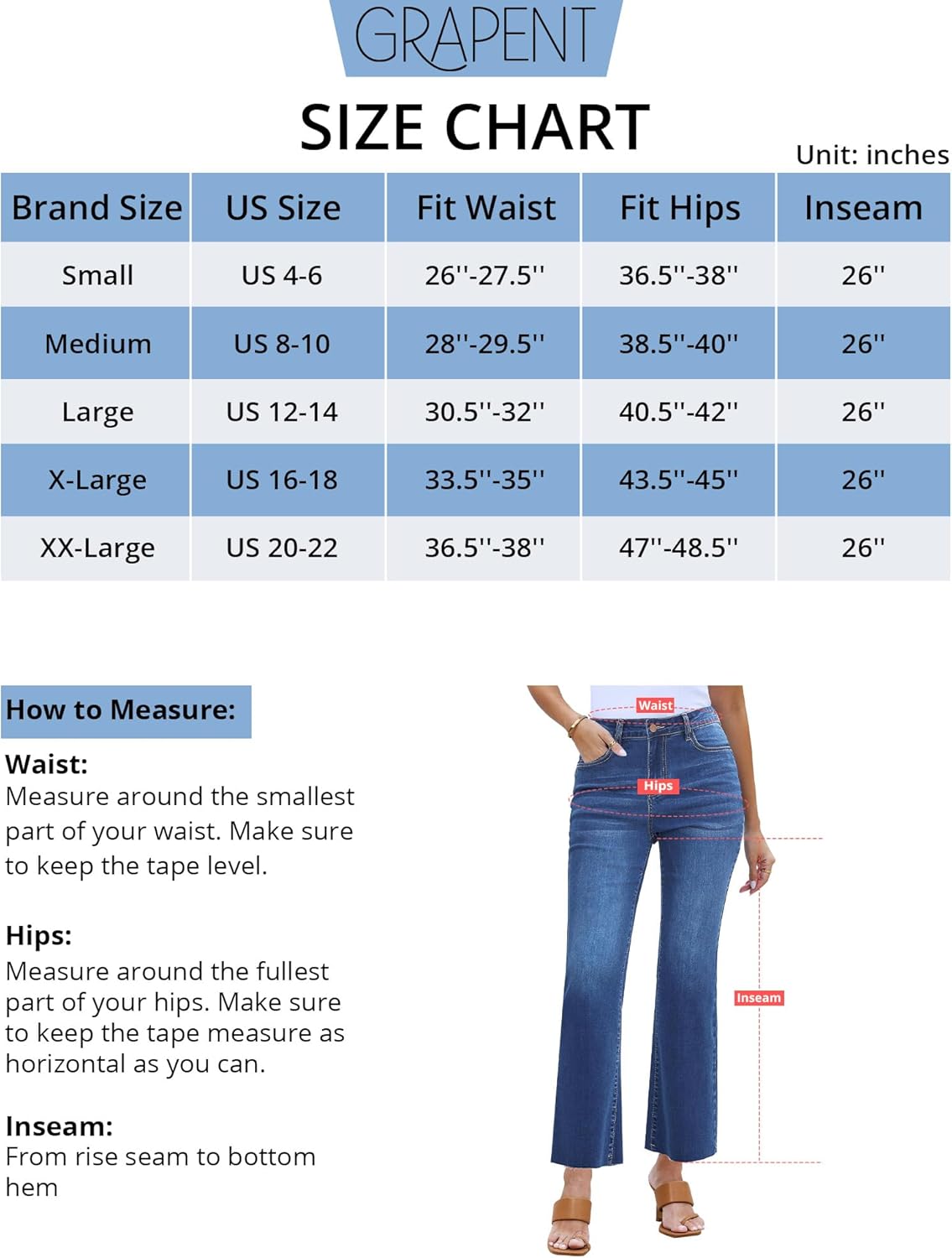 GRAPENT Flare Jeans for Women High Waisted Trendy Cropped Jeans Stretchy Denim Pants Raw Hem Ankle Trouser Jeans PocketsClassic Blue