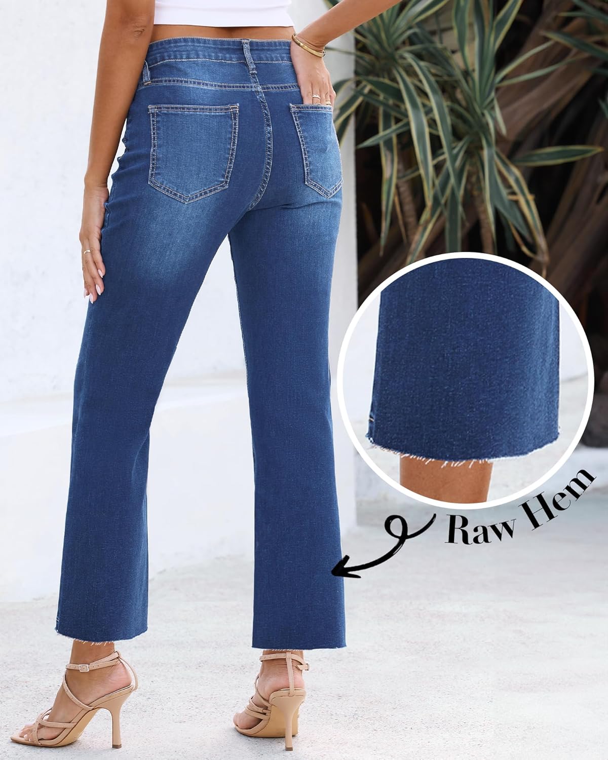 GRAPENT Flare Jeans for Women High Waisted Trendy Cropped Jeans Stretchy Denim Pants Raw Hem Ankle Trouser Jeans PocketsClassic Blue