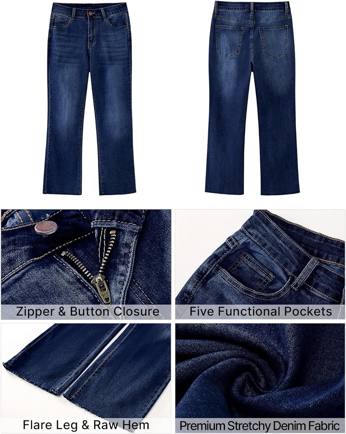 GRAPENT Flare Jeans for Women High Waisted Trendy Cropped Jeans Stretchy Denim Pants Raw Hem Ankle Trouser Jeans PocketsIndigo Skyblue