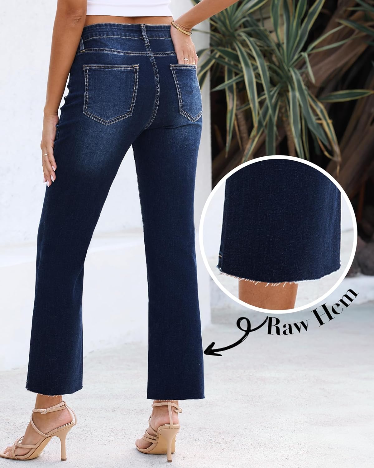 GRAPENT Flare Jeans for Women High Waisted Trendy Cropped Jeans Stretchy Denim Pants Raw Hem Ankle Trouser Jeans PocketsIndigo Skyblue