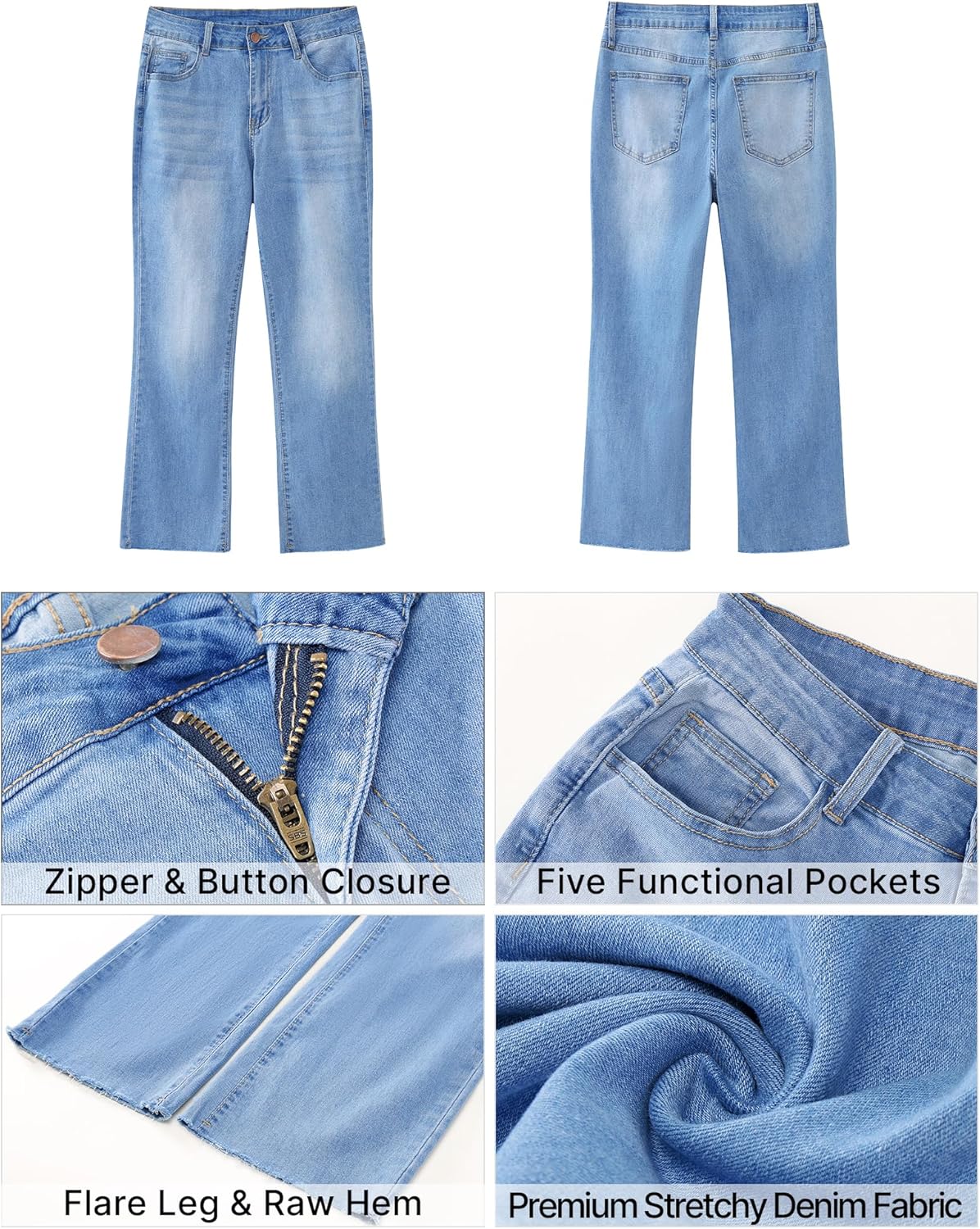 GRAPENT Flare Jeans for Women High Waisted Trendy Cropped Jeans Stretchy Denim Pants Raw Hem Ankle Trouser Jeans PocketsMedium Blue