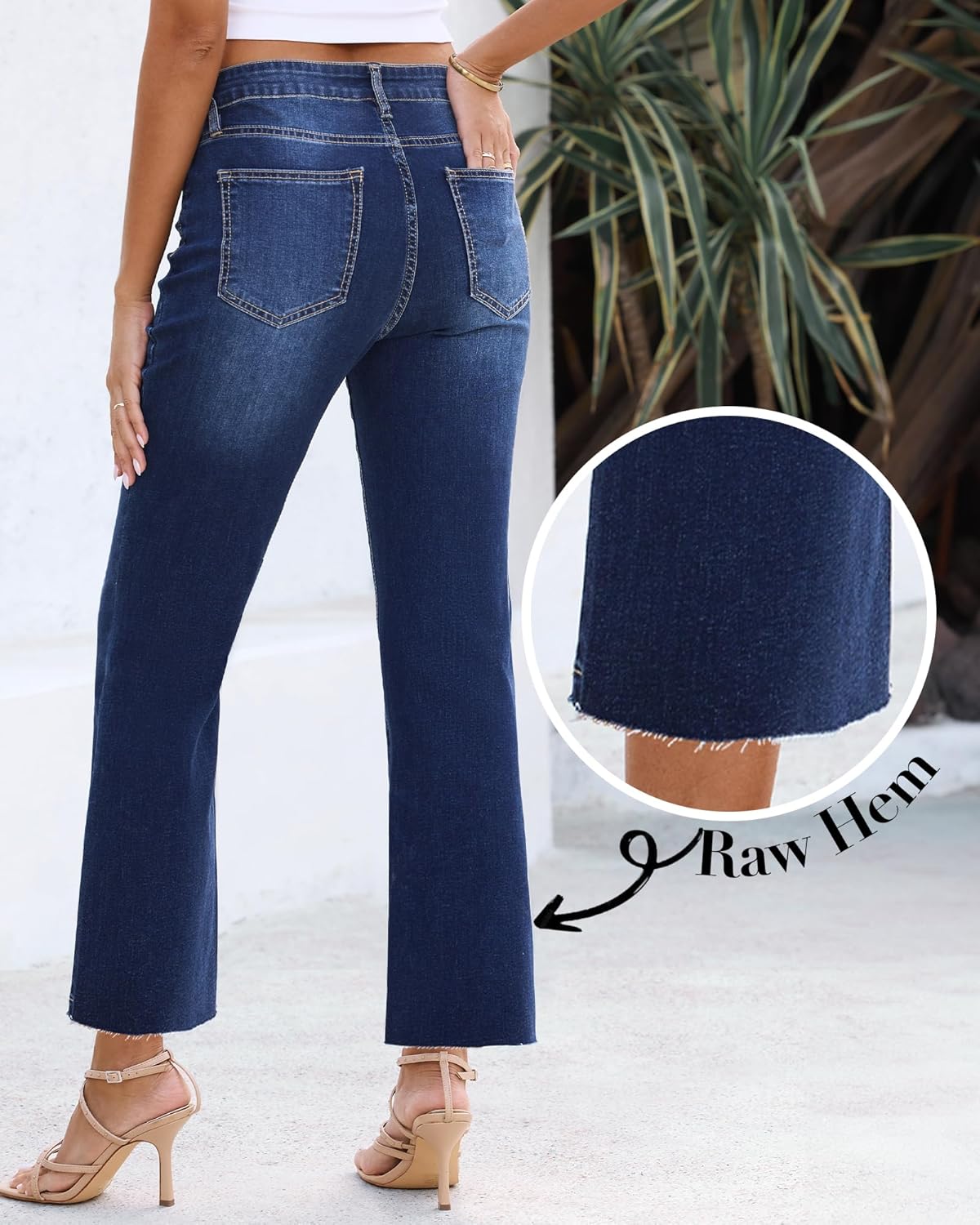 GRAPENT Flare Jeans for Women High Waisted Trendy Cropped Jeans Stretchy Denim Pants Raw Hem Ankle Trouser Jeans PocketsNightfall Blue
