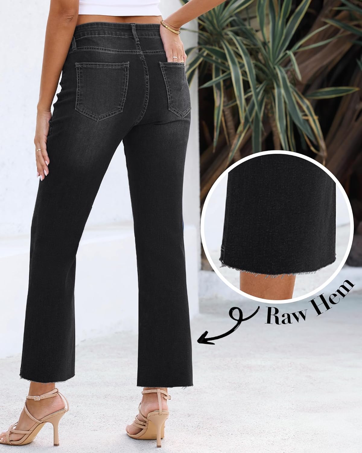 GRAPENT Flare Jeans for Women High Waisted Trendy Cropped Jeans Stretchy Denim Pants Raw Hem Ankle Trouser Jeans PocketsWashed Black
