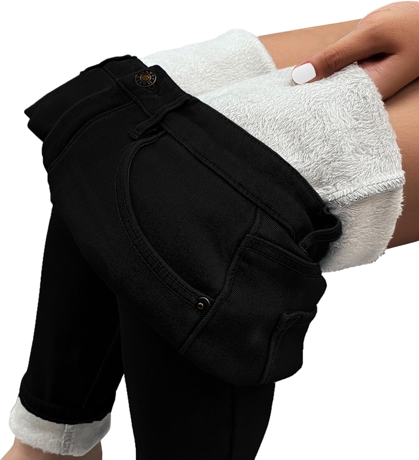 GRAPENT Fleece Lined Leggings Womens Skinny Jeans High Waisted Thermal Jeggings Winter Stretch Denim Pants WarmBlack