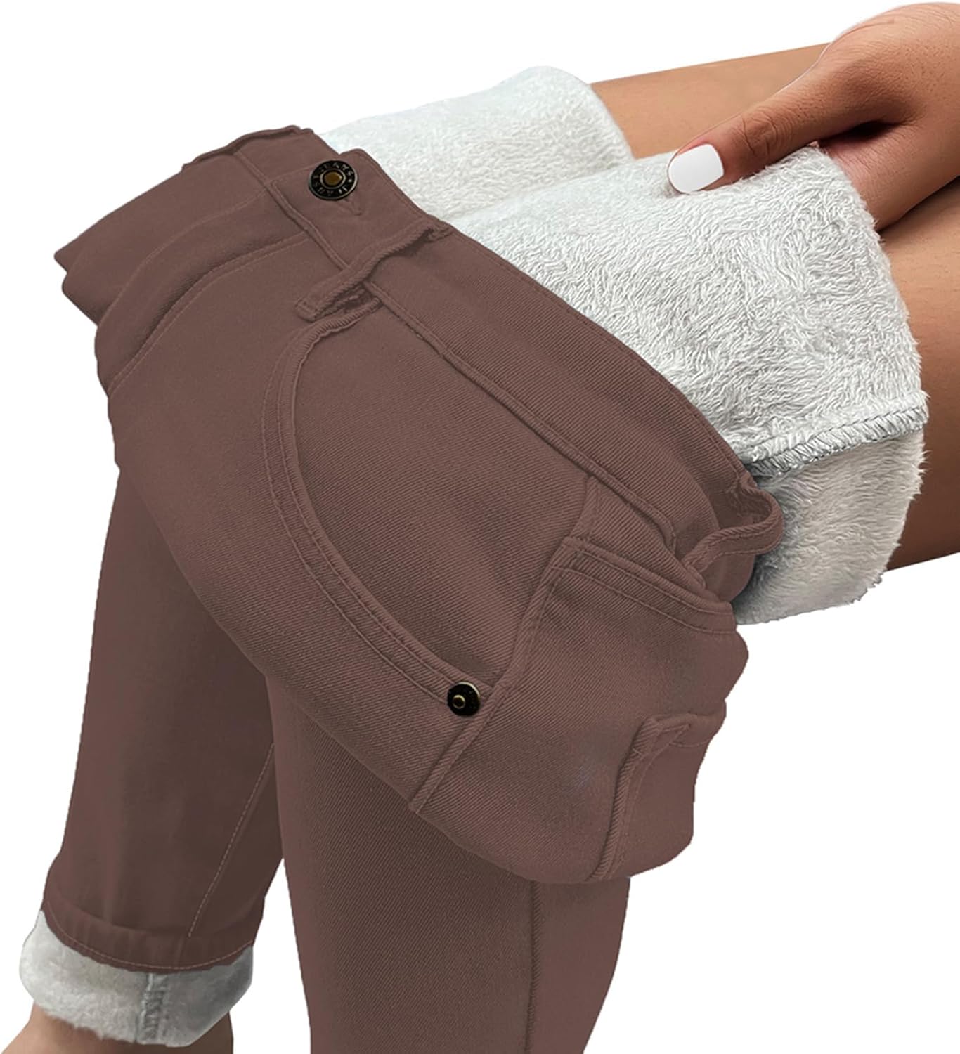 GRAPENT Fleece Lined Leggings Womens Skinny Jeans High Waisted Thermal Jeggings Winter Stretch Denim Pants WarmCappuccino