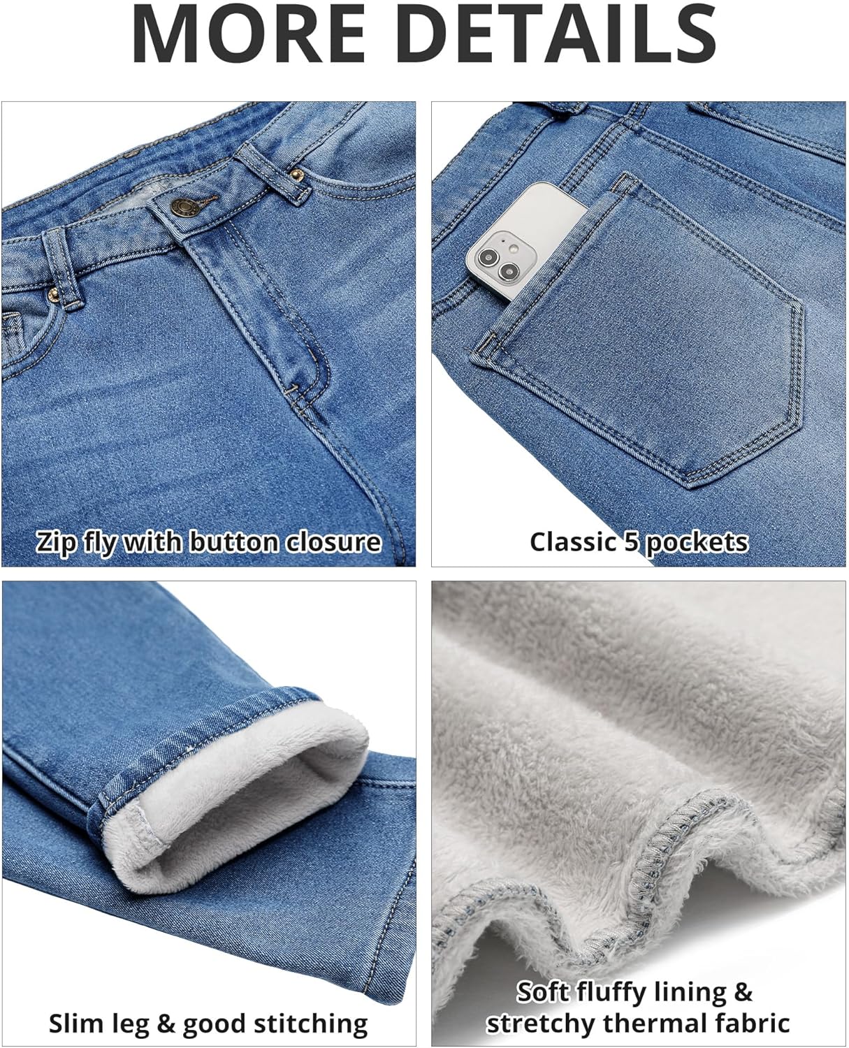 GRAPENT Fleece Lined Leggings Womens Skinny Jeans High Waisted Thermal Jeggings Winter Stretch Denim Pants WarmClassic Blue